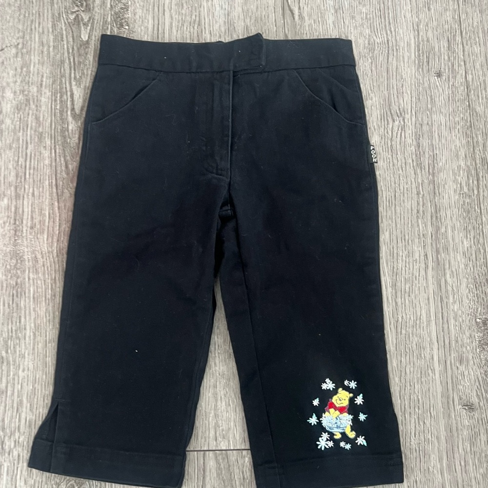 Disney Winnie the Pooh Kids Black capri Pants with Embroidered Design